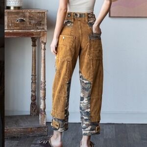 Oli & Hali Camo Corduroy Patchwork Pants Size Large NWT Cargo Utility